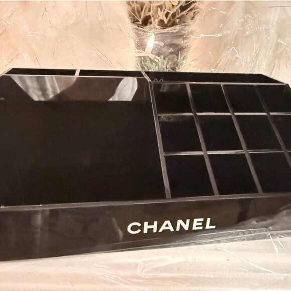 Chanel Black Acrylic Vanity Organizer Tray w/ Compartments Luxury Storage - Picture 4 of 8